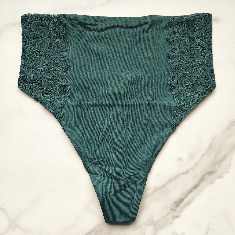 NWT SOMA VANISHING TUMMY RETRO THONG WITH LACE PANTY IN DARK FOREST SIZE MEDIUM